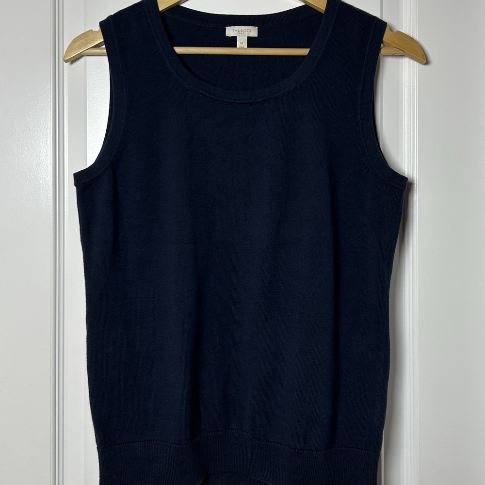 Talbots 100% Cotton Navy Blue Knit Sweater Tank Top Preppy Ivy League Style